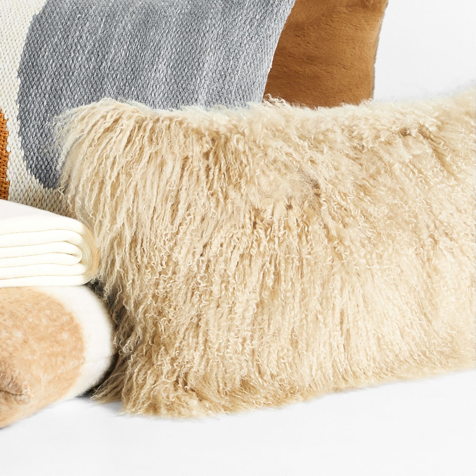 Rye Brown Mongolian Sheepskin Throw Pillow