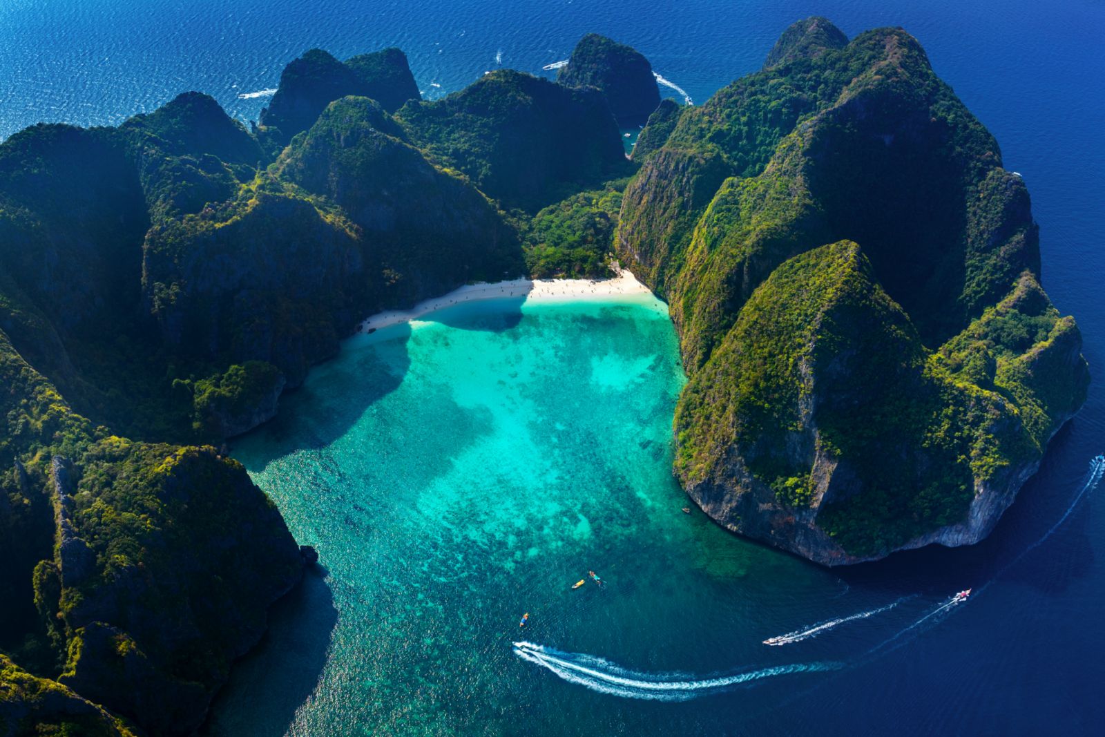 Aerial view of Maya bay in Phi phi island, Thailand.