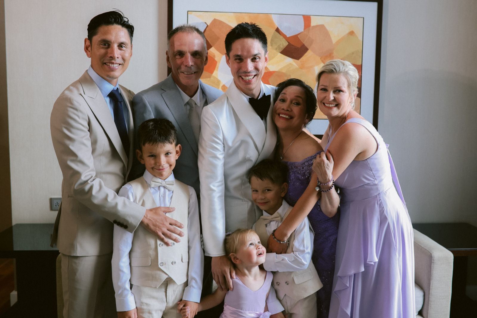 The Greatwich family: Chris, Clive, Simon, Carolina, and Sam, along with the little ones Nico, Julian, and Joia