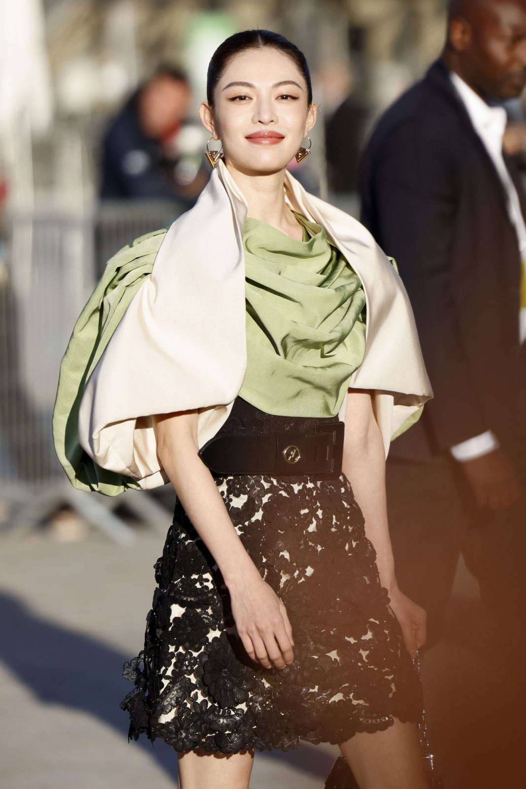PARIS, FRANCE - OCTOBER 01: Elaine Zhong is seen outside Louis Vuitton fashion show during the Womenswear Spring/Summer 2025 as part of Paris Fashion Week on October 01, 2024 in Paris, France. (Photo by Claudio Lavenia/Getty Images)
