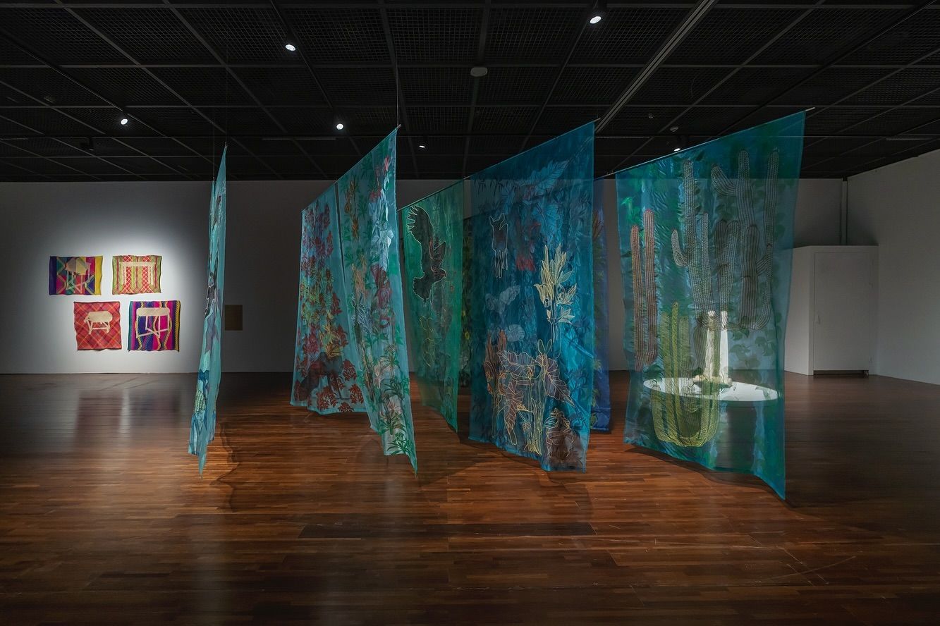 Yee I-Lann, Patricia Perez Eustaquio, and Geraldine Javier are part of the group exhibition ‘A Heart that Weaves Banana Leaves’ at the KF ASEAN Culture House (Photo: Courtesy of CJY Art Studio, retrieved from Facebook / Silverlens Galleries)