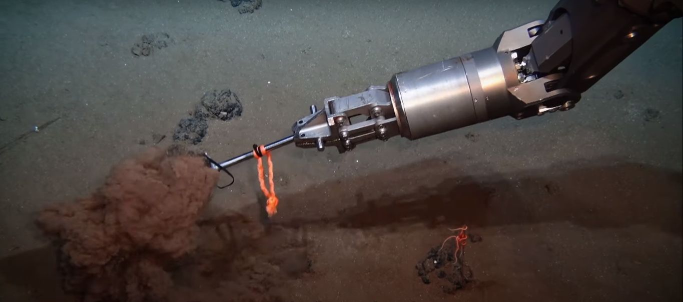 A movie still of collecting polymetallic nodules on the seabed