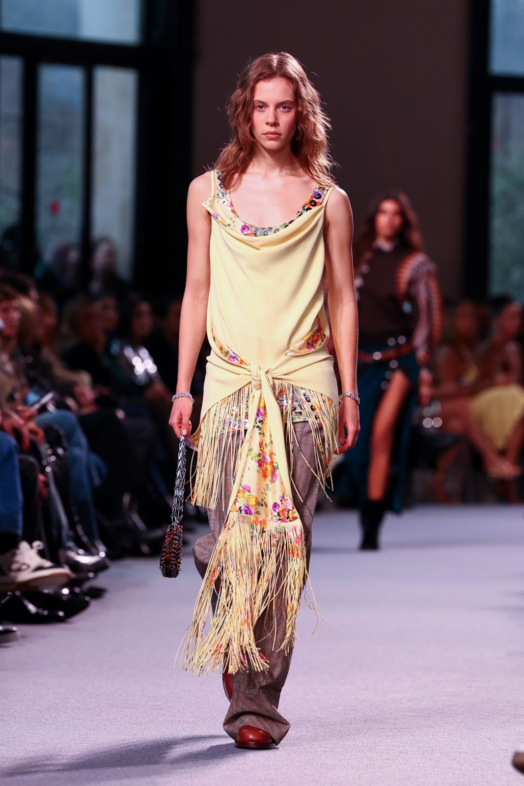 PARIS, FRANCE - FEBRUARY 29: (EDITORIAL USE ONLY - For Non-Editorial use please seek approval from Fashion House) A model walks the runway during the Rabanne Womenswear Fall/Winter 2024-2025 show as part of Paris Fashion Week on February 29, 2024 in Paris, France. (Photo by Marc Piasecki/WireImage)