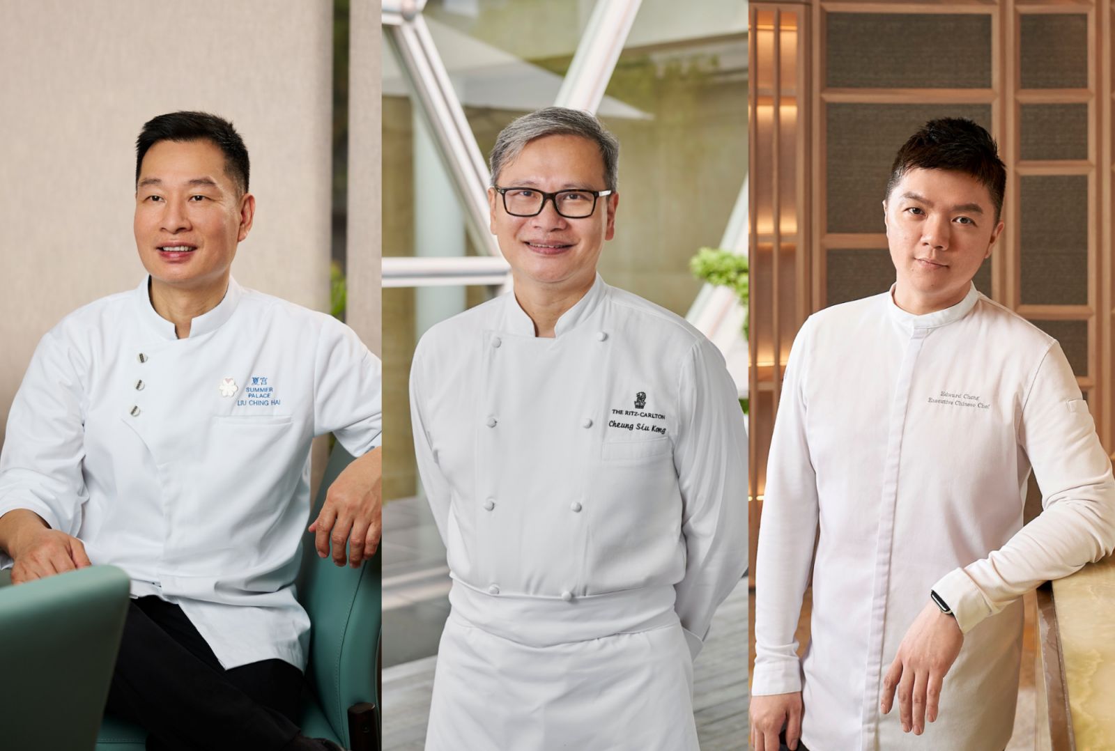Singapore’s top Cantonese chefs, Liu Ching Hai, Cheung Siu Kong, and Edward Chong