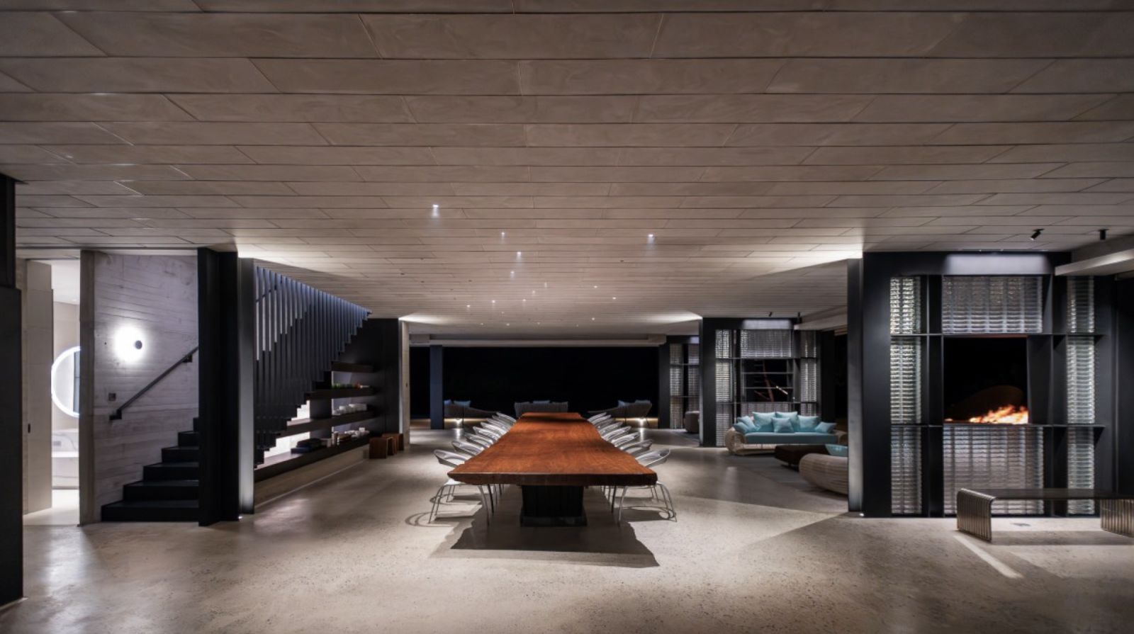 The dining room featuring the Constellation Lighting Display