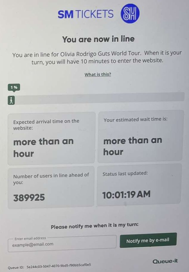 The queue to Olivia Rodrigo Guts World Tour online ticket selling