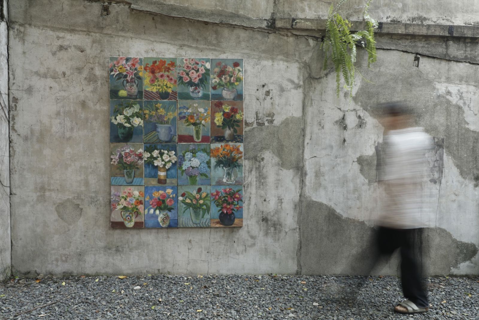 Christina Quisumbing Ramilo’s ‘Bouquet’. 16 anonymous flower paintings from Japan Surplus (Photo: Calle Wright)
