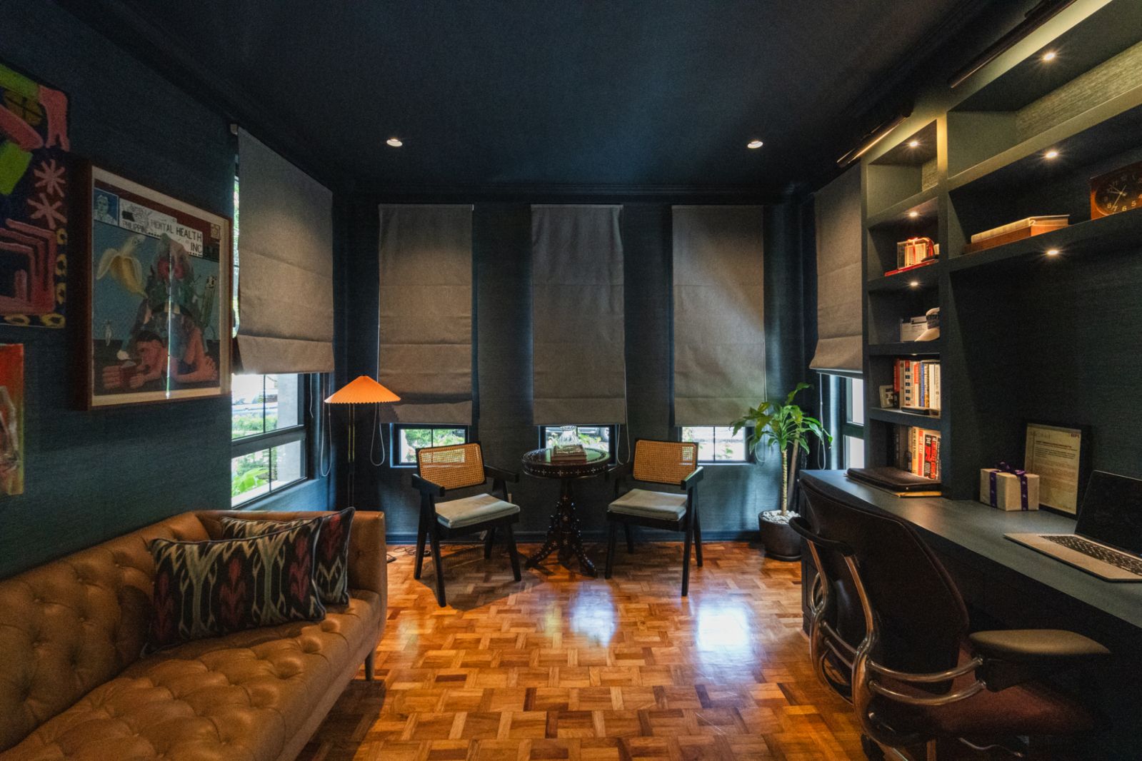 The office, which displays some artworks from the couple's collection
