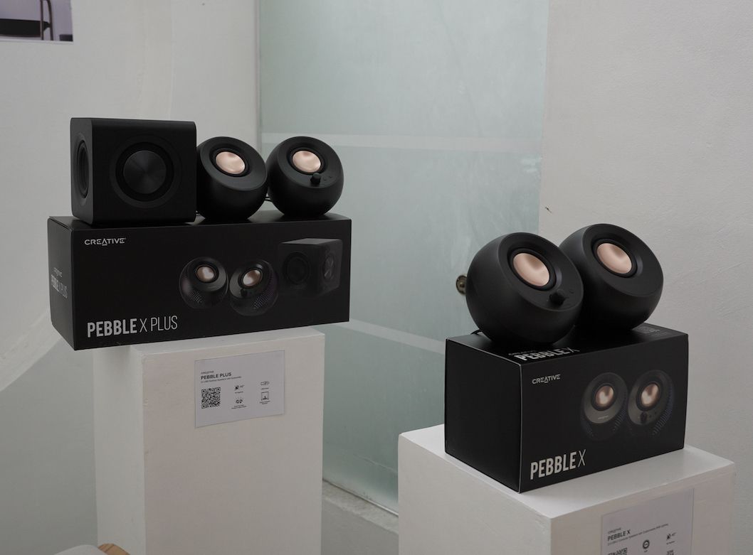 The Pebble X Series, compact desktop speakers with a sleek design delivering clear and powerful sound