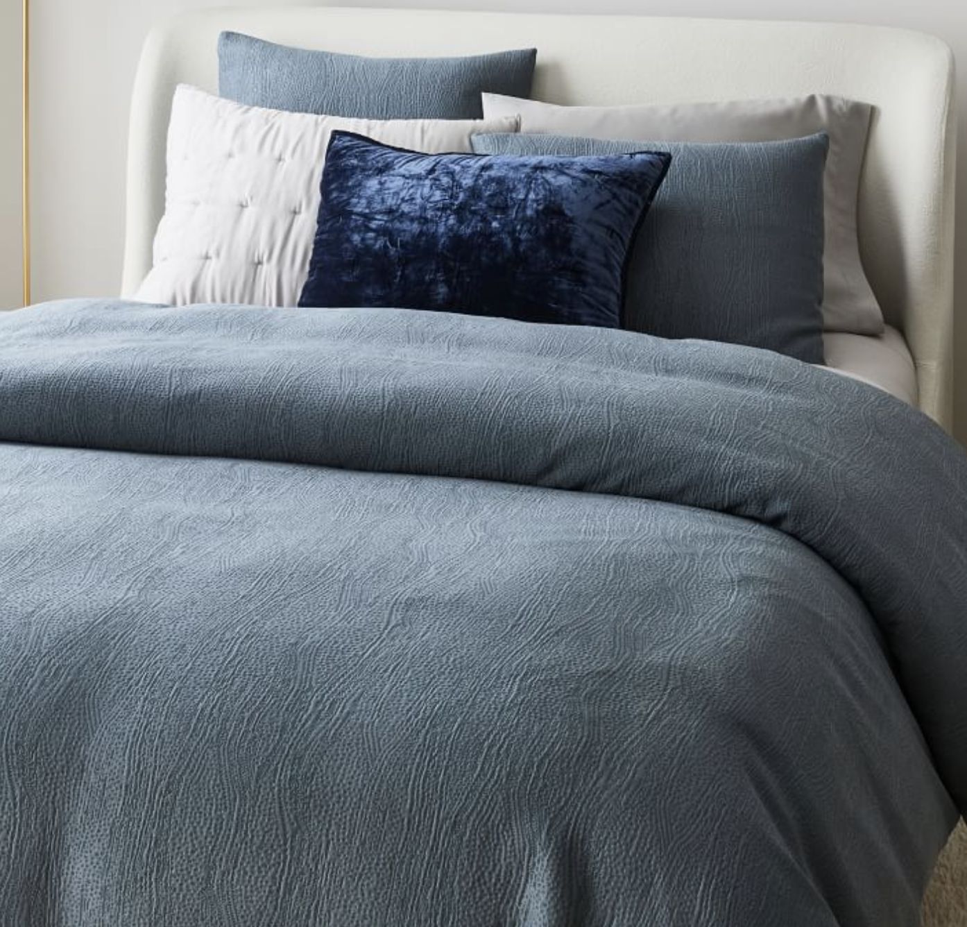 West Elm Silky TENCEL & Cotton Matelasse Duvet Cover in Stormy Blue