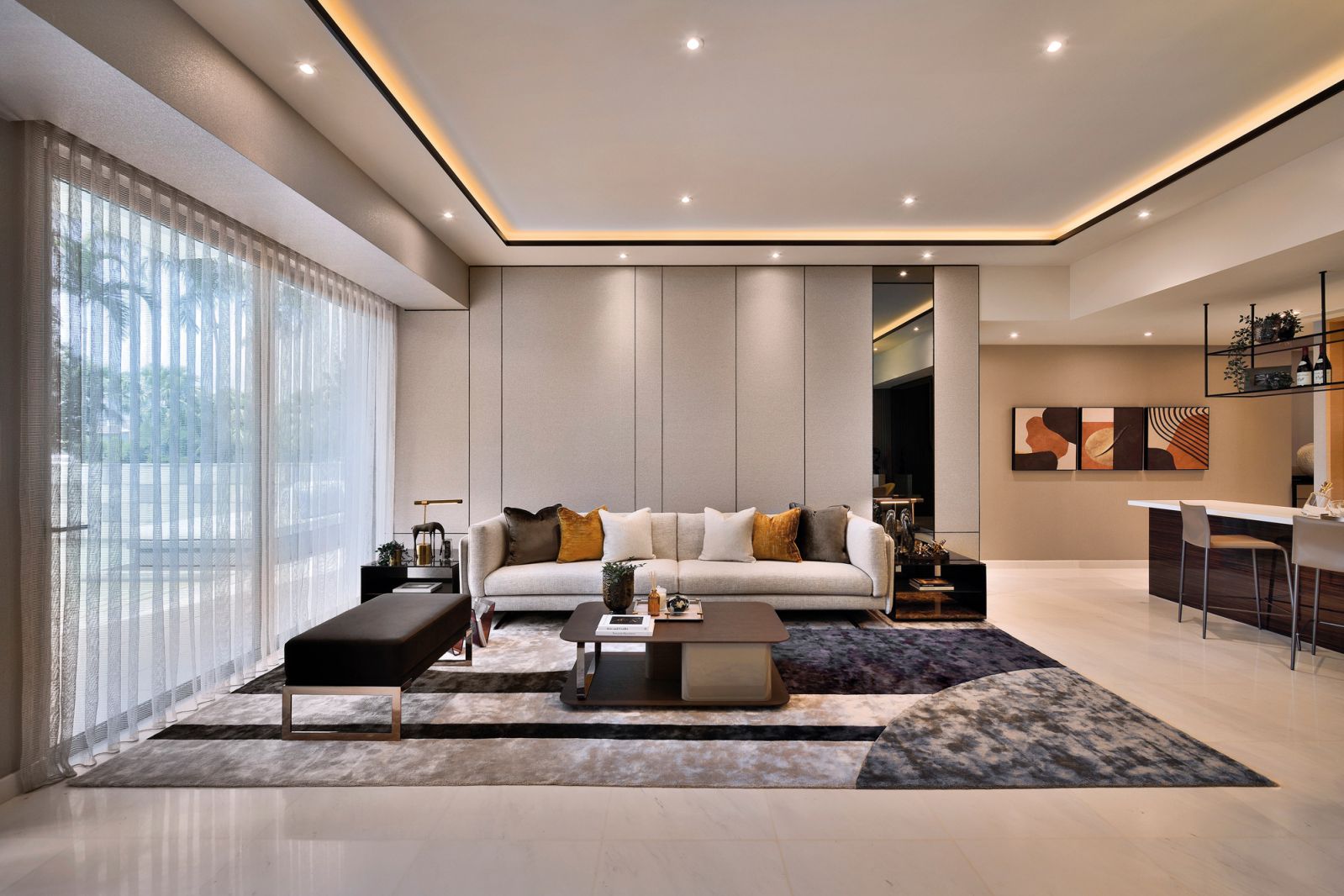 Floor-to-ceiling glass panes bring the outdoors in
