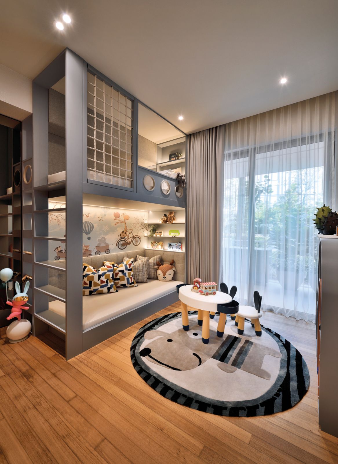 The children’s bedroom in the ground-floor apartment puts the ‘fun’ in functionality