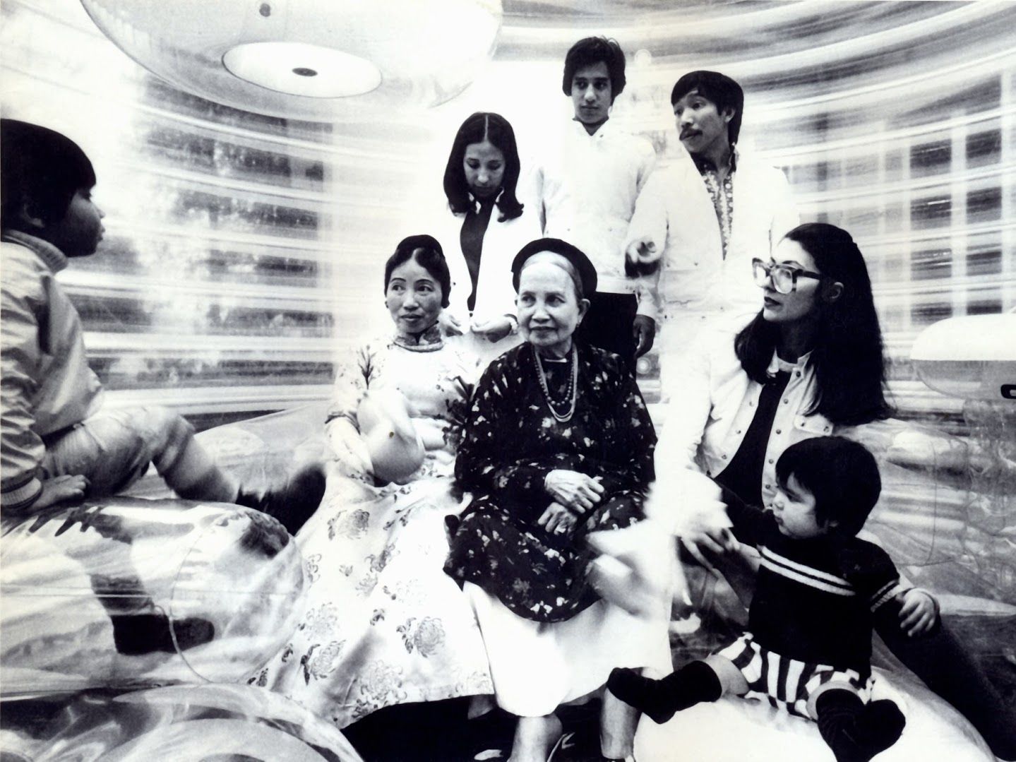 Khanh's family in the inflatable house he designed