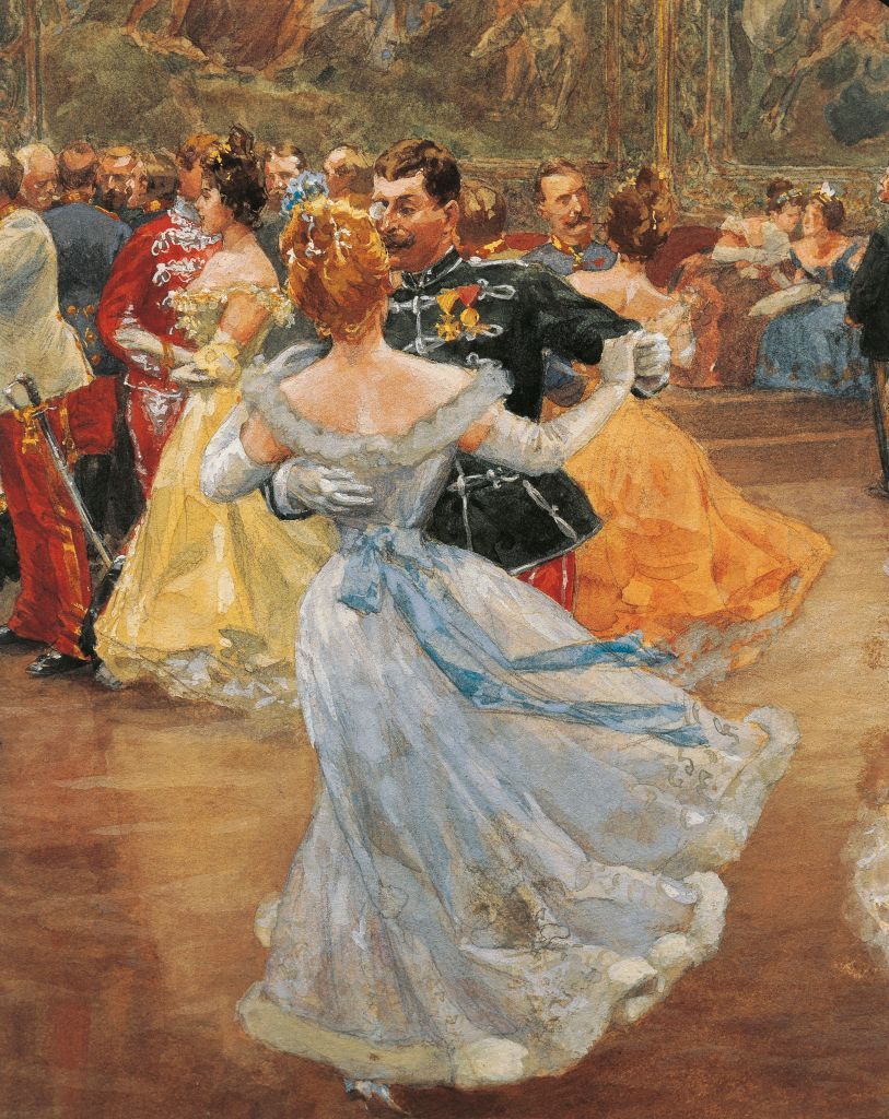 UNSPECIFIED - CIRCA 1987: Wilhelm Gause (1853-1916), Emperor Franz Joseph I of Austria (1830-1916) at the Annual Viennese Ball. Detail: the waltz. (Photo By DEA / A. DAGLI ORTI/De Agostini via Getty Images)