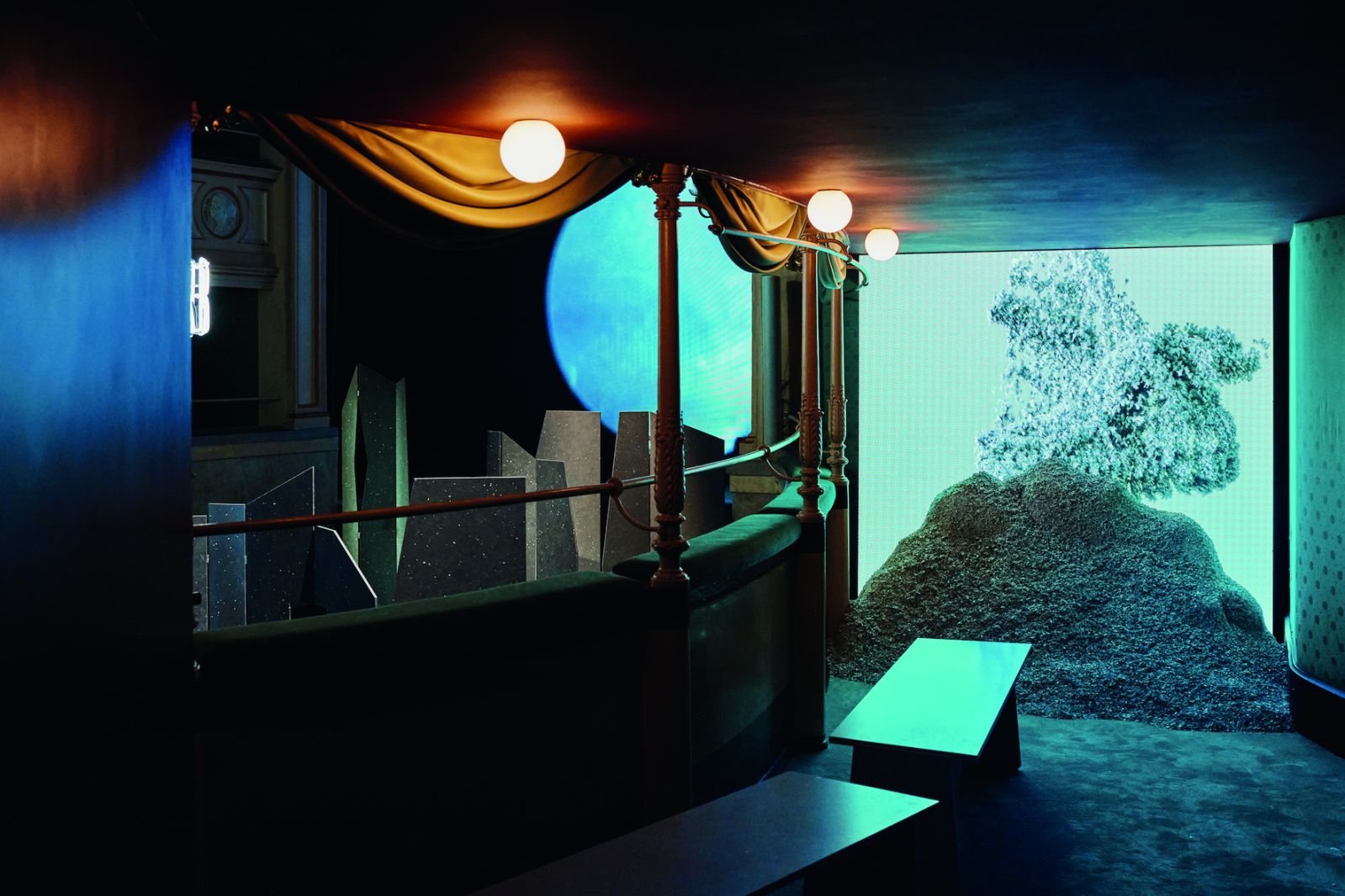 A balcony view of the installations in the theatre
