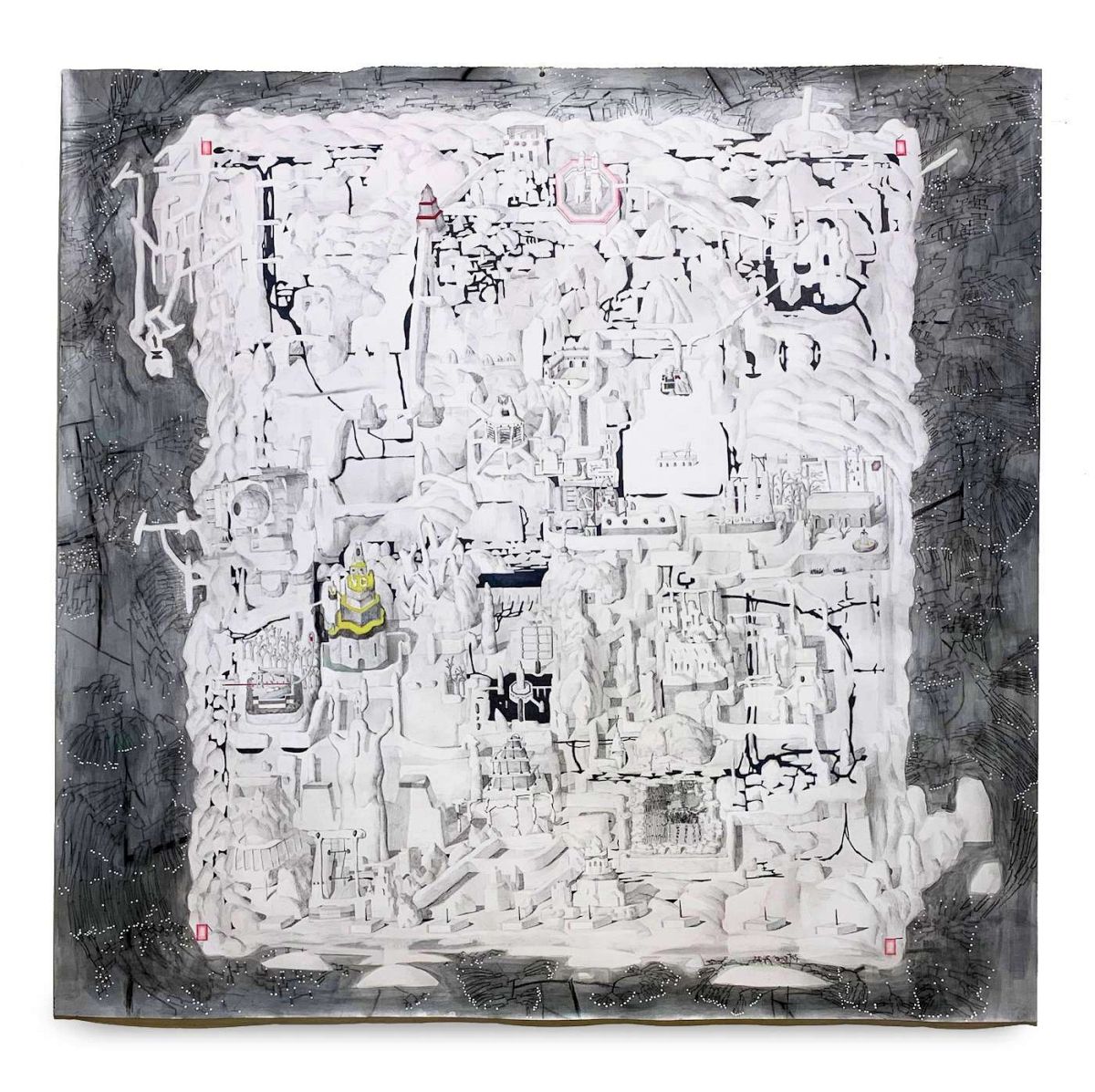 “Mothermap”, 2019, bút chì than, màu nước, phấn màu trên giấy, 48x46 cm (Ảnh: Facebook/A. Farm International Art Residency)