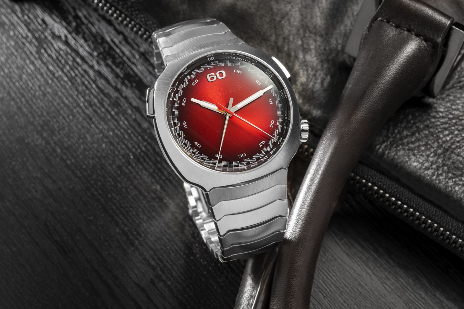 H. Moser & Cie. Streamliner Flyback Chronograph Cortina Watch Limited Edition with Swiss Mad Red dial