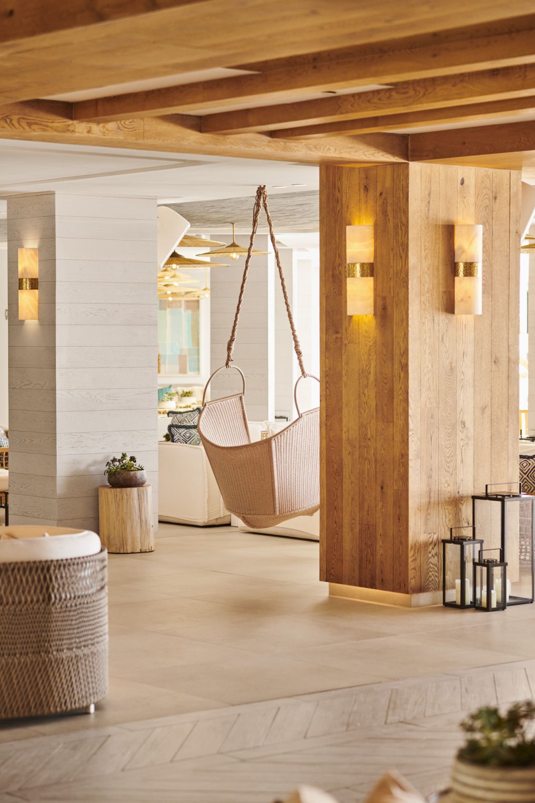Macramé hanging chairs in the lobby (Photo: Nobu Hotel Ibiza Bay)