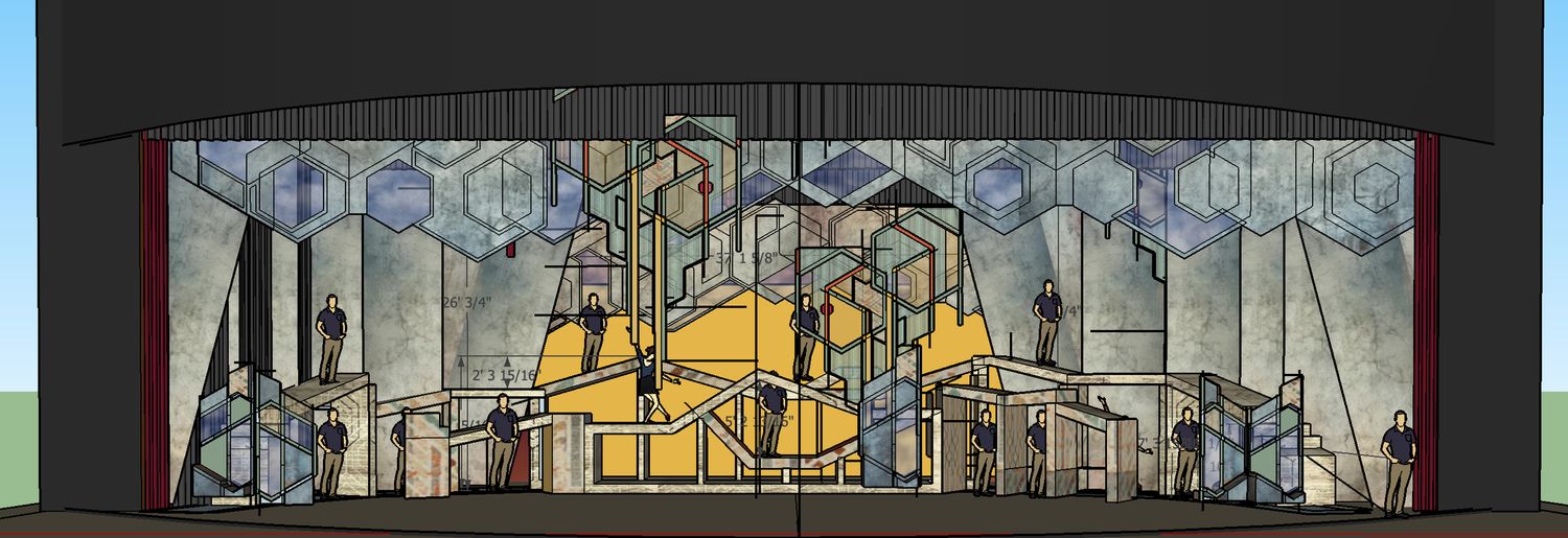 The set design (Photo: Ballet Manila Archives; Illustration courtesy of Mio Infante)