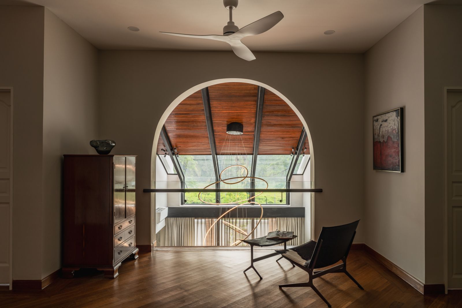 The archway in the upstairs allows in natural light