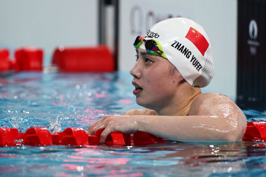 Zhang Yufei of Team China competes during the Women's 100m Butterfly Final match on day 2 of the Paris 2024 Olympic Games at Paris La Defense Arena on July 28, 2024 in Nanterre, France. (Photo by CHINASPORTS/VCG via Getty Images)