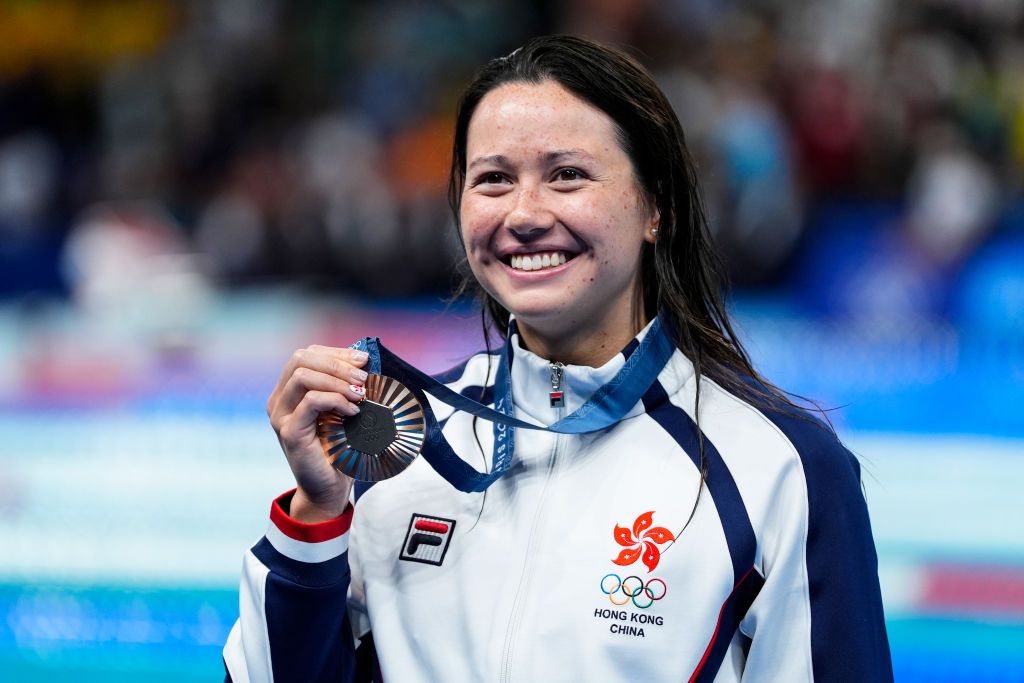 Bronze medallist Siobhan Bernadette Haughey of Honk Kong poses during the Swimming medal ceremony after the Women's 200m Freestyle Final swimming on Paris La Defense Arena during the Paris 2024 Olympics Games on July 29, 2024 in Nanterre, France. (Photo By Oscar J. Barroso/Europa Press via Getty Images)