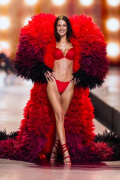 BROOKLYN, NEW YORK - OCTOBER 15: Bella Hadid walks the runway during the Victoria's Secret Fashion Show 2024 at Duggal Greenhouse on October 15, 2024 in Brooklyn, New York. (Photo by TheStewartofNY/FilmMagic)