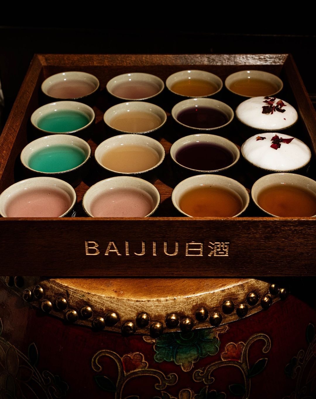 A tray of shooters (Photo: Instagram / @baijiu.kl)