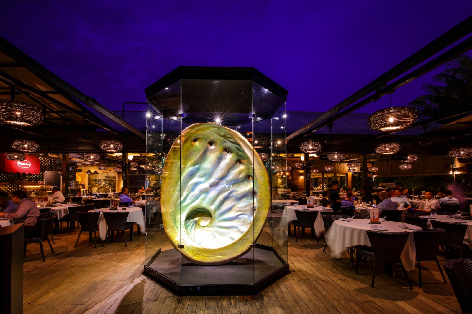 An abalone sculpture at the entrance of the restaurant