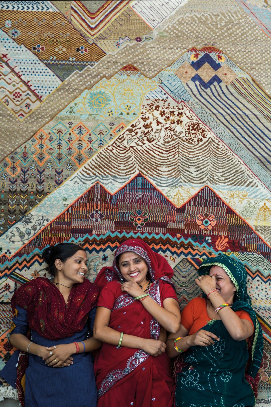 Many of the artisan weavers at Jaipur Rugs work in collaboration, forging friendships along the way