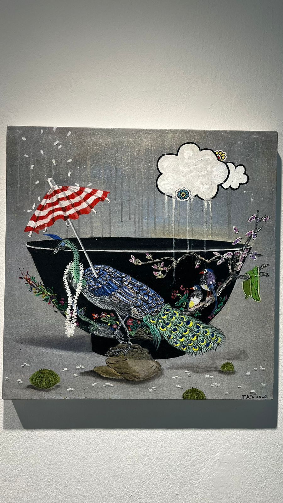 'Peacocking on a Sunday,' Oil on Canvas 24 x 24 Inches