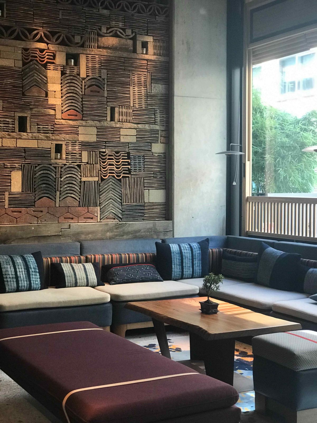The salvage brick and roof tiles in the hotel lounge (Photo: Nobu Hotel Shoreditch)