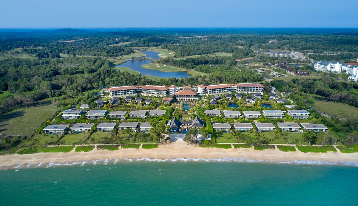 An aerial view of Anantara Desaru Coast Residences showcases its exclusivity and proximity to the sea