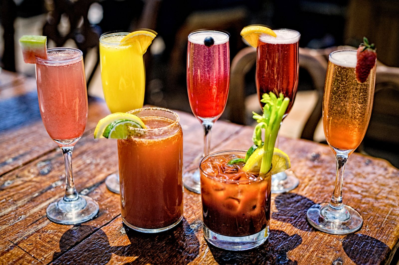 Assortment of creative cocktails served at brunch at a restaurant / bar on the South Shore of Long Island.