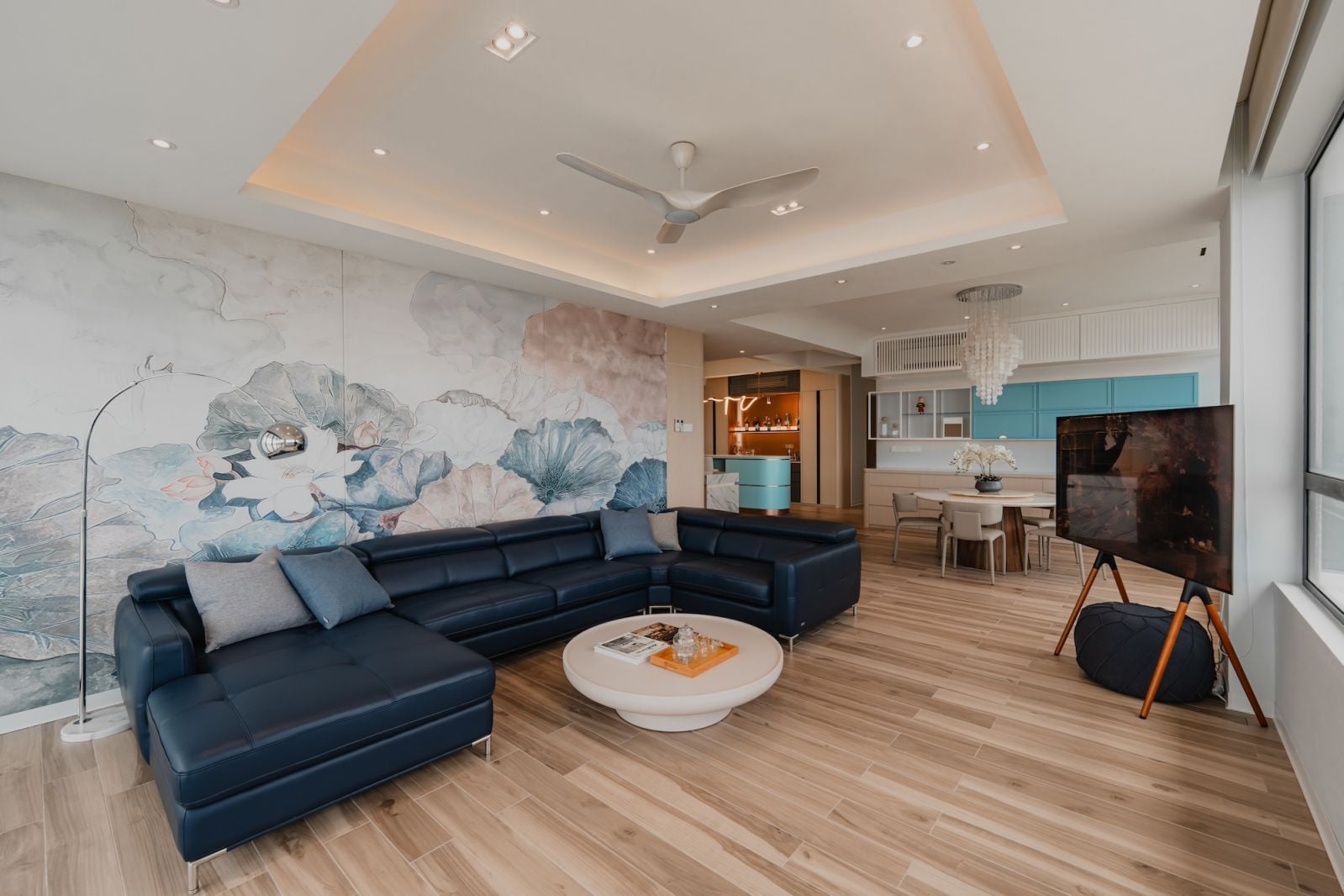 A dramatic wallpaper background for the living space