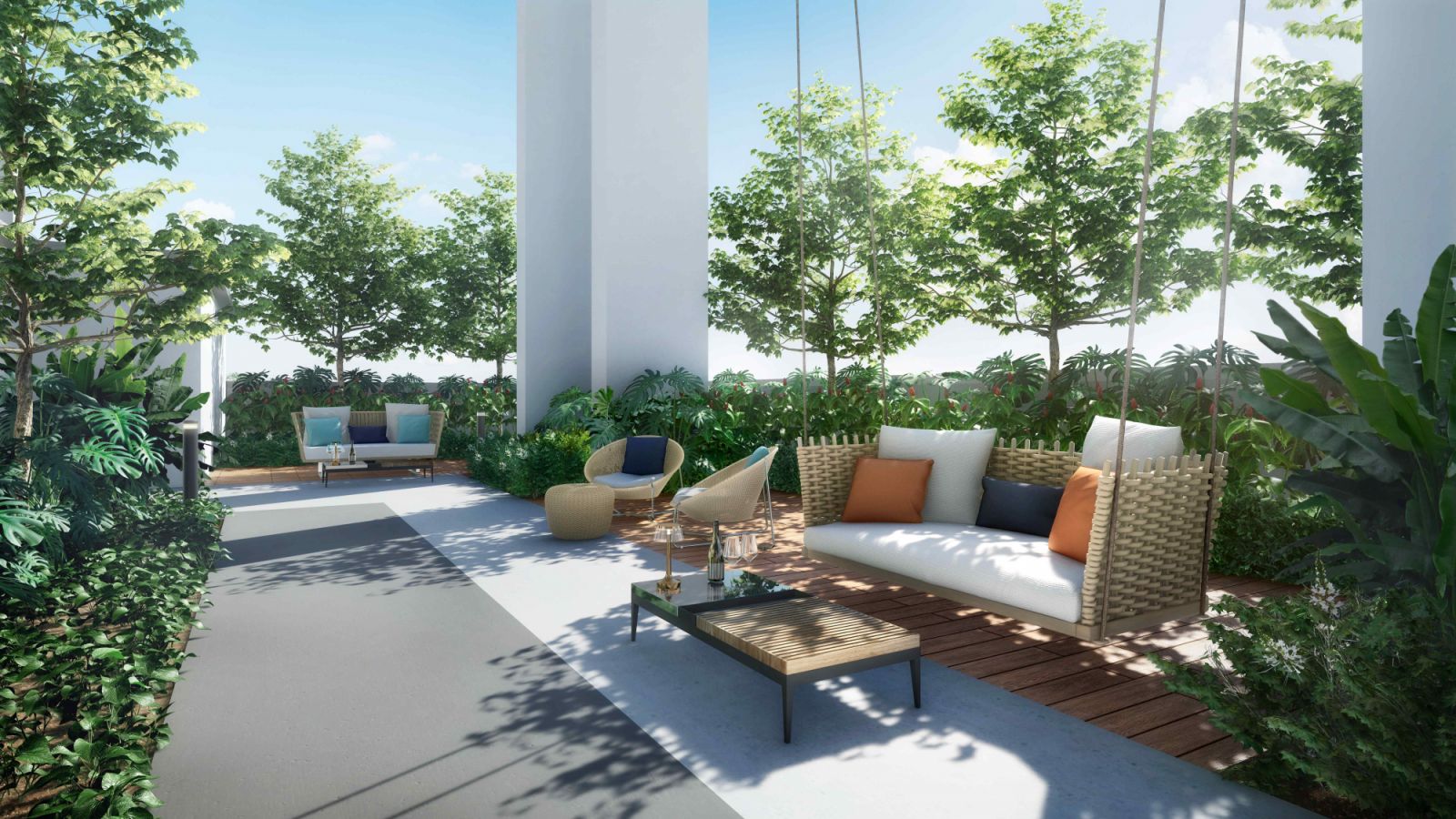 The hammock garden offers momentary respite to unwind and simply marvel at the waterside landscape