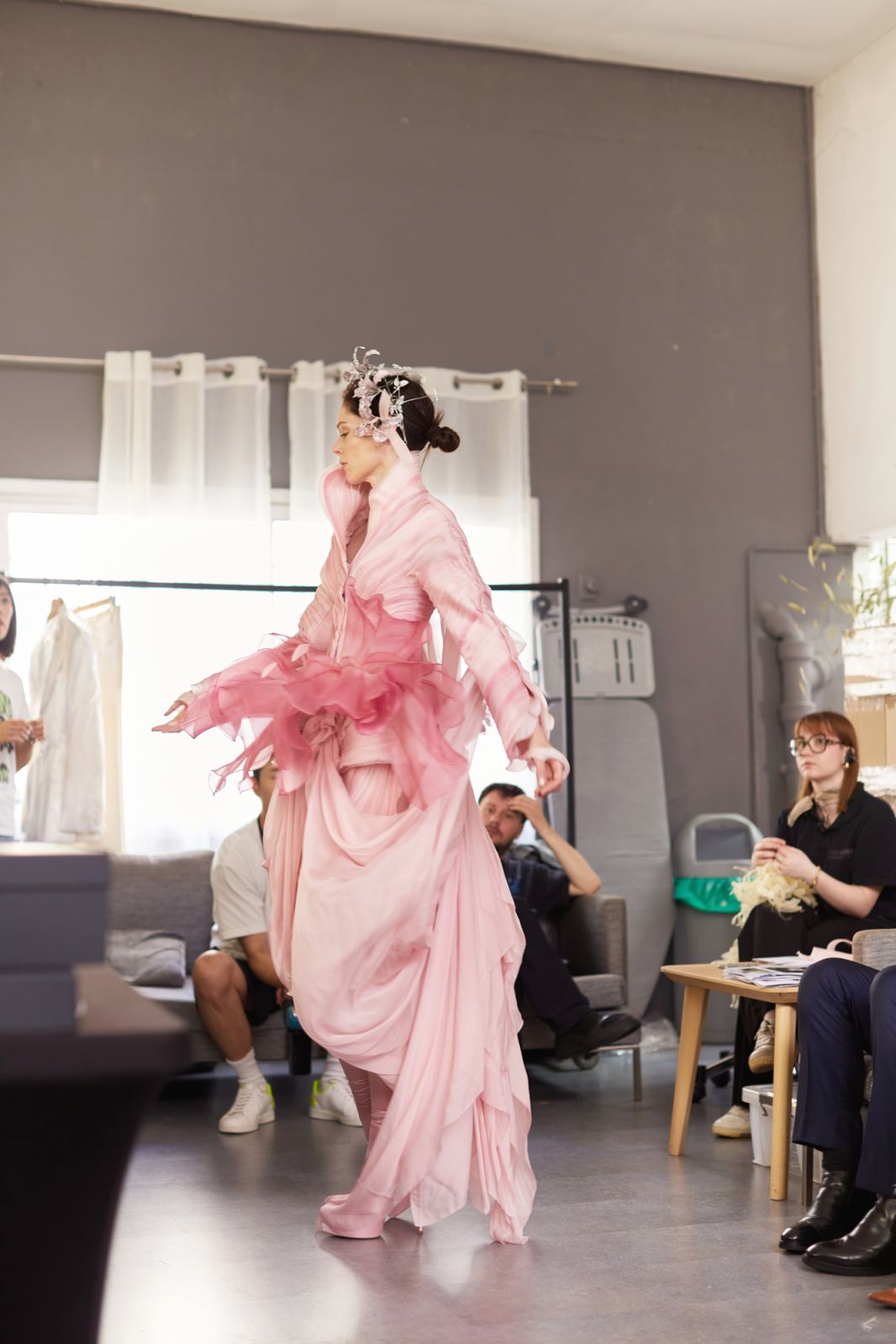 Model Coco Rocha during fittings of Cheney Chan Private autumn- winter 2024 show (Photo:  courtesy of Kevin Larreguy)