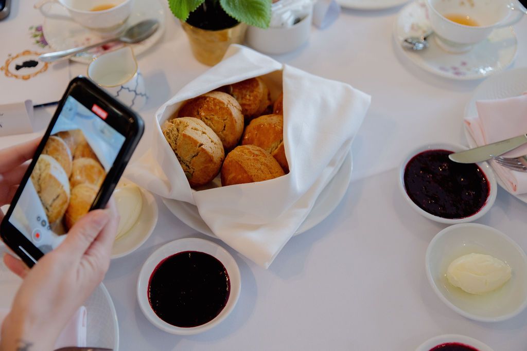 Warm scones with strawberry jam and clotted cream