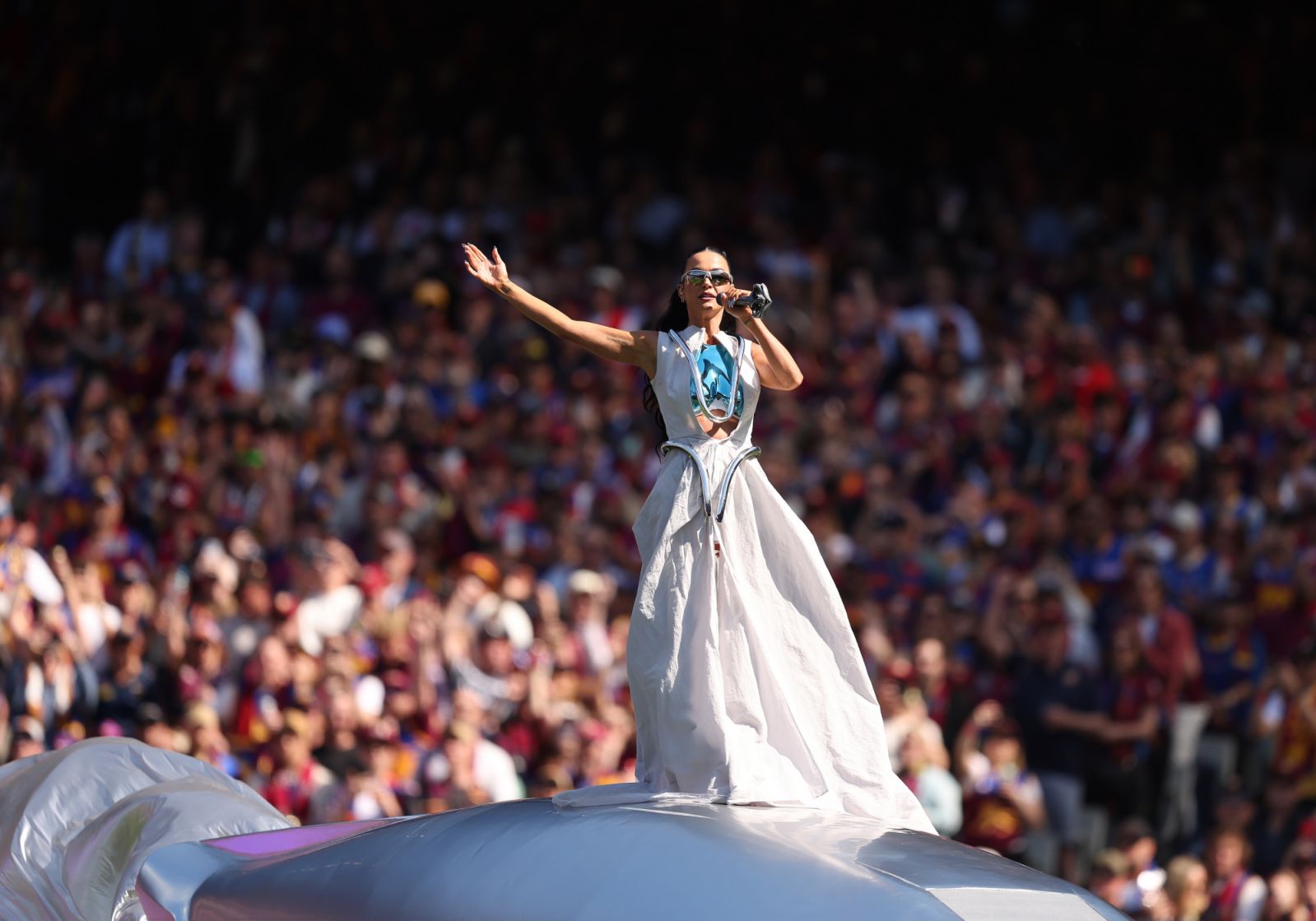 MELBOURNE, AUSTRALIA - SEPTEMBER 28: Katy Perry performs during the AFL Grand Final match between Sydney Swans and Brisbane Lions at Melbourne Cricket Ground, on September 28, 2024, in Melbourne, Australia. (Photo by Robert Cianflone/AFL Photos via Getty Images)