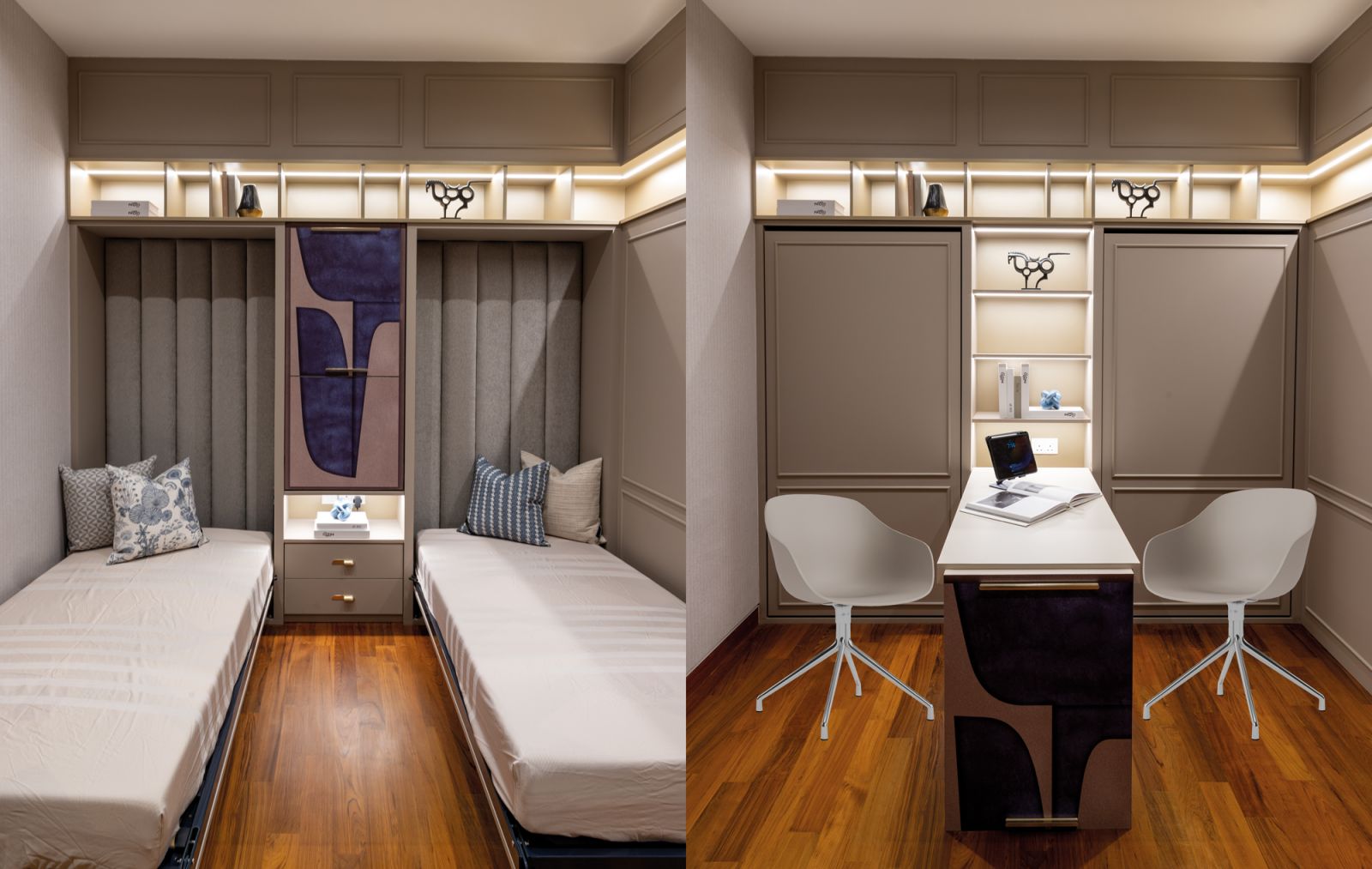 The wife’s study in the attic transforms into a guest room for her parents whenever they visit