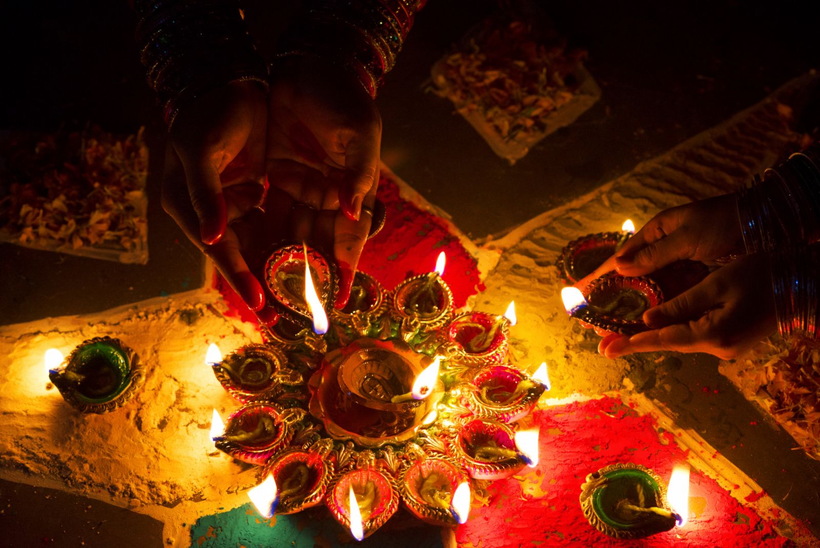 Diwali (also spelled Devali in certain regions) or Deepavali is popularly known as the "festival of lights," is a five day festival which starts on Dhanteras (Dhantrayodashi), celebrated on thirteenth lunar day of Krishna paksha (dark fortnight) of the Hindu calendar month Ashwin and ends on Bhaubeej, celebrated on second lunar day of Shukla paksha (bright fortnight) of the Hindu calendar month Kartik. In the Gregorian calendar, Diwali falls between mid-October and mid-November.
