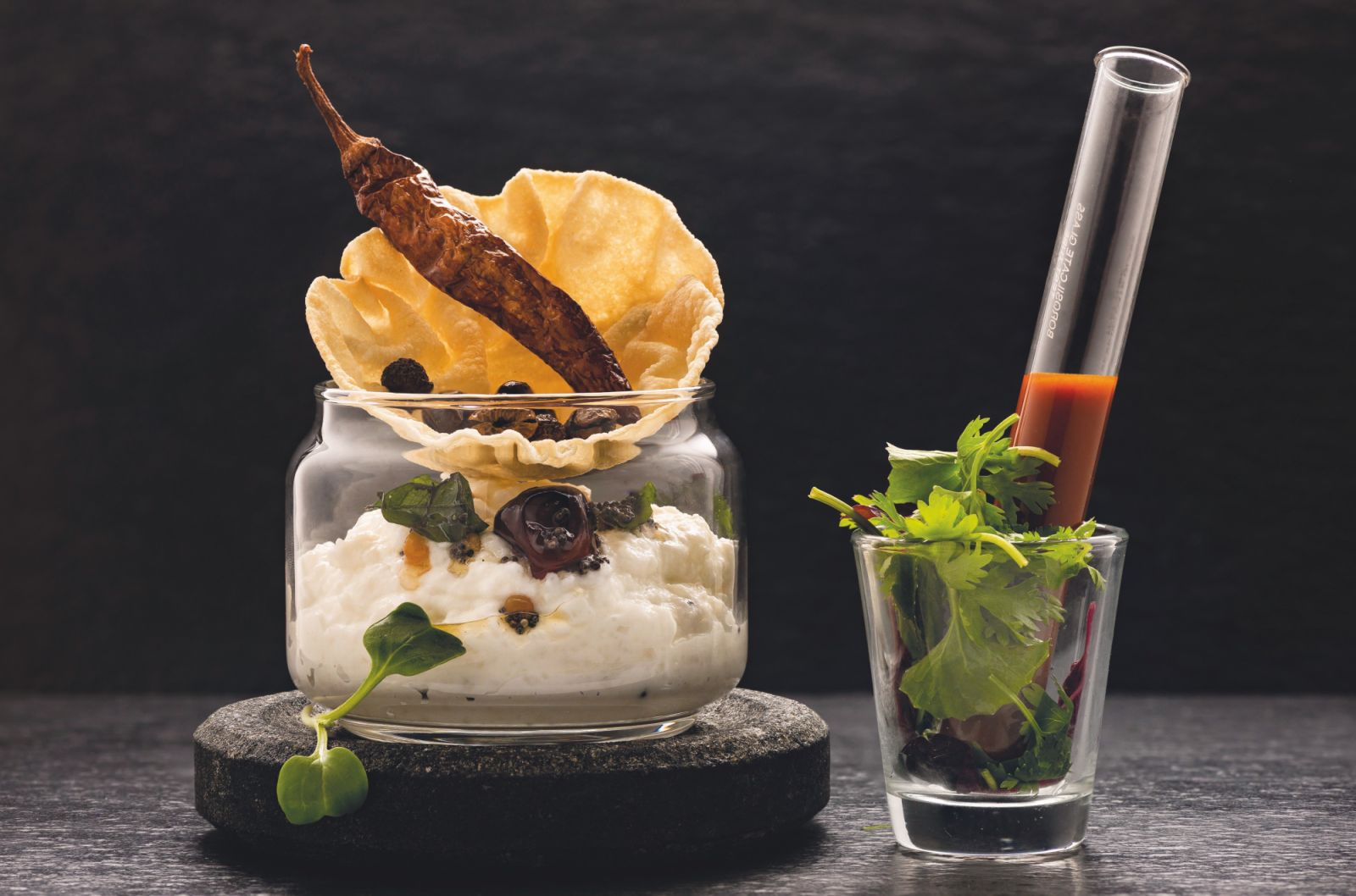 Sago yogurt, tamarind and dried berry sauce at Avartana