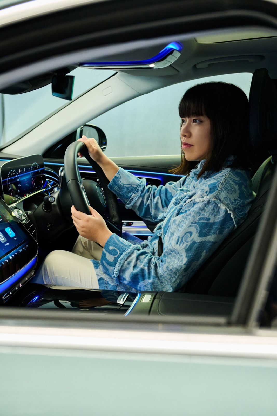 Krizia Li, the founder and CEO of e-commerce platform Vermillion, in the latest Mercedes-Benz E-Class W204 (Photo: Zed Leets/Tatler Hong Kong)