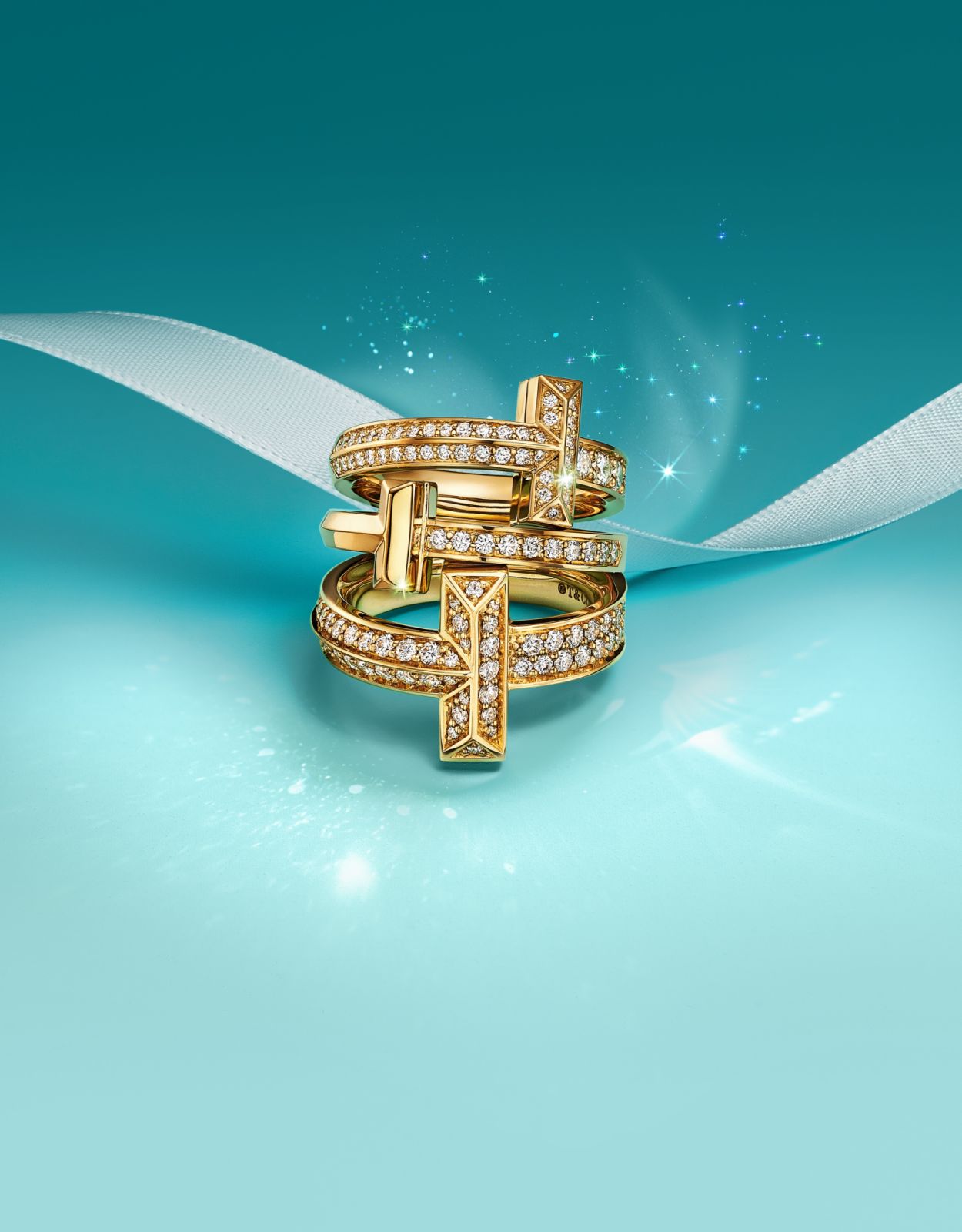 T by Tiffany rings in 18c yellow gold with diamonds (Photo: Courtesy of Tiffany & Co)