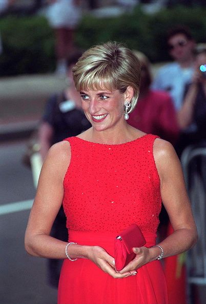 WASHINGTON, UNITED STATES - JUNE 17:  Diana, Princess Of Wales,  Attending A Gala Dinner In Washington Held By The American Red Cross To Raise Funds For Landmine Victims Around The World. Diana Is Wearing A Red Dress Designed By Fashion Designer Jacques Azagury  (Photo by Tim Graham Photo Library via Getty Images)