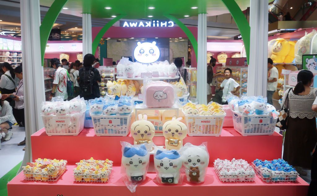 Visitors shop for authentic derivative products at Chiikawa Miniso's pop-up shop in Shanghai, China, on August 22, 2024. (Photo by Costfoto/NurPhoto via Getty Images)