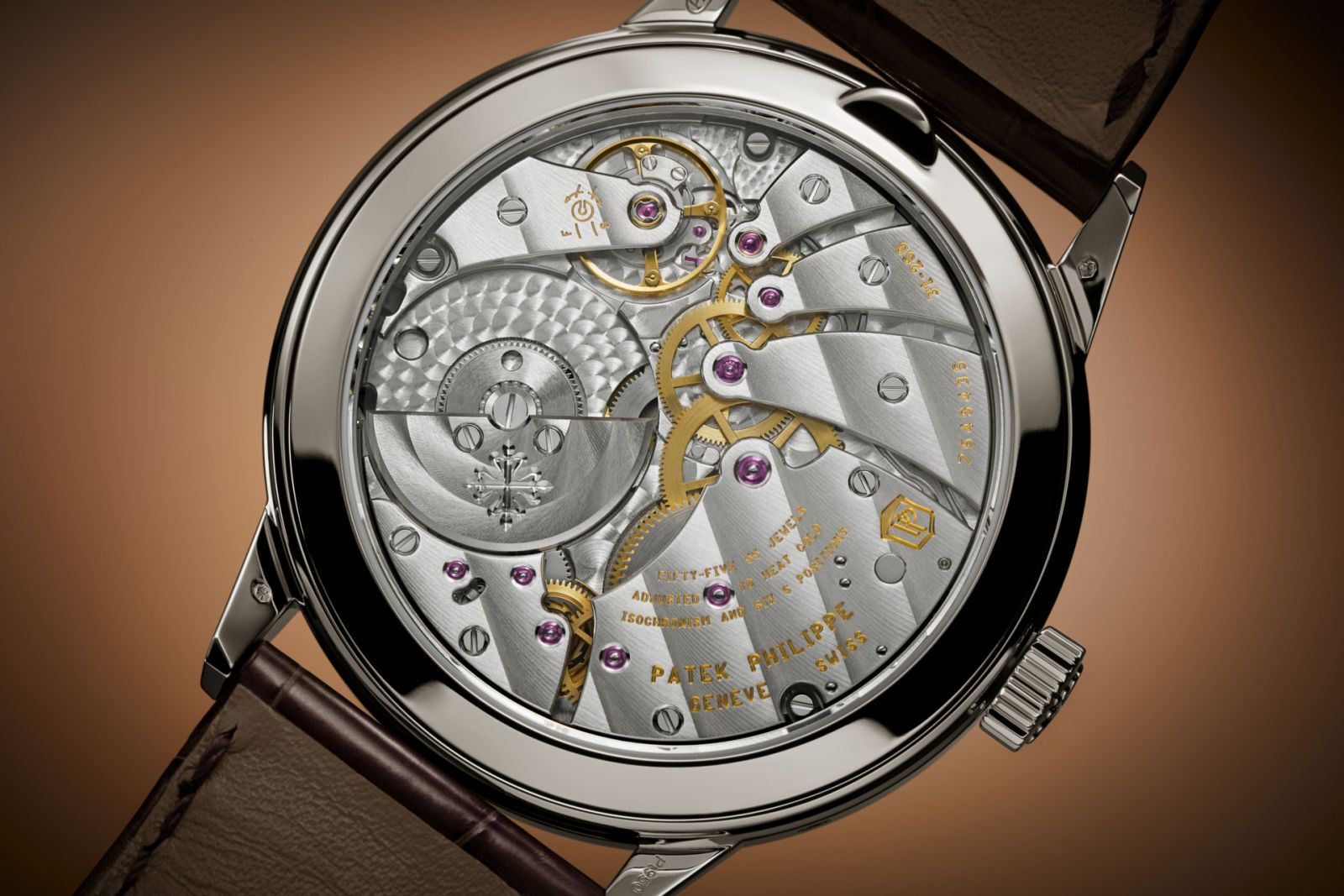 The intricate movement seen on the caseback of the Perpetual Calendar Reference 5236P-010 (Photo courtesy of Patek Philippe)