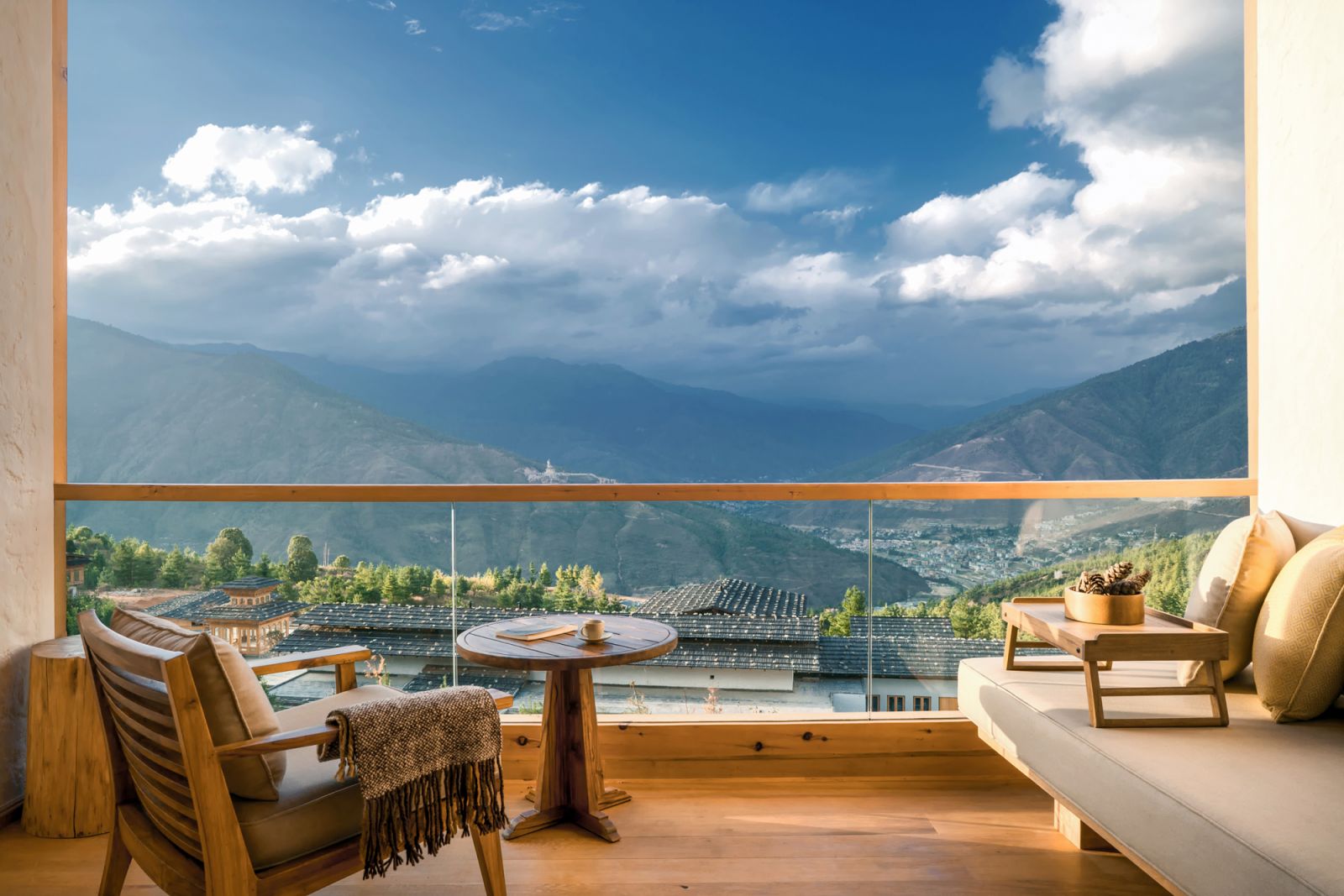 Lodge suite balcony at Six Senses Thimphu
