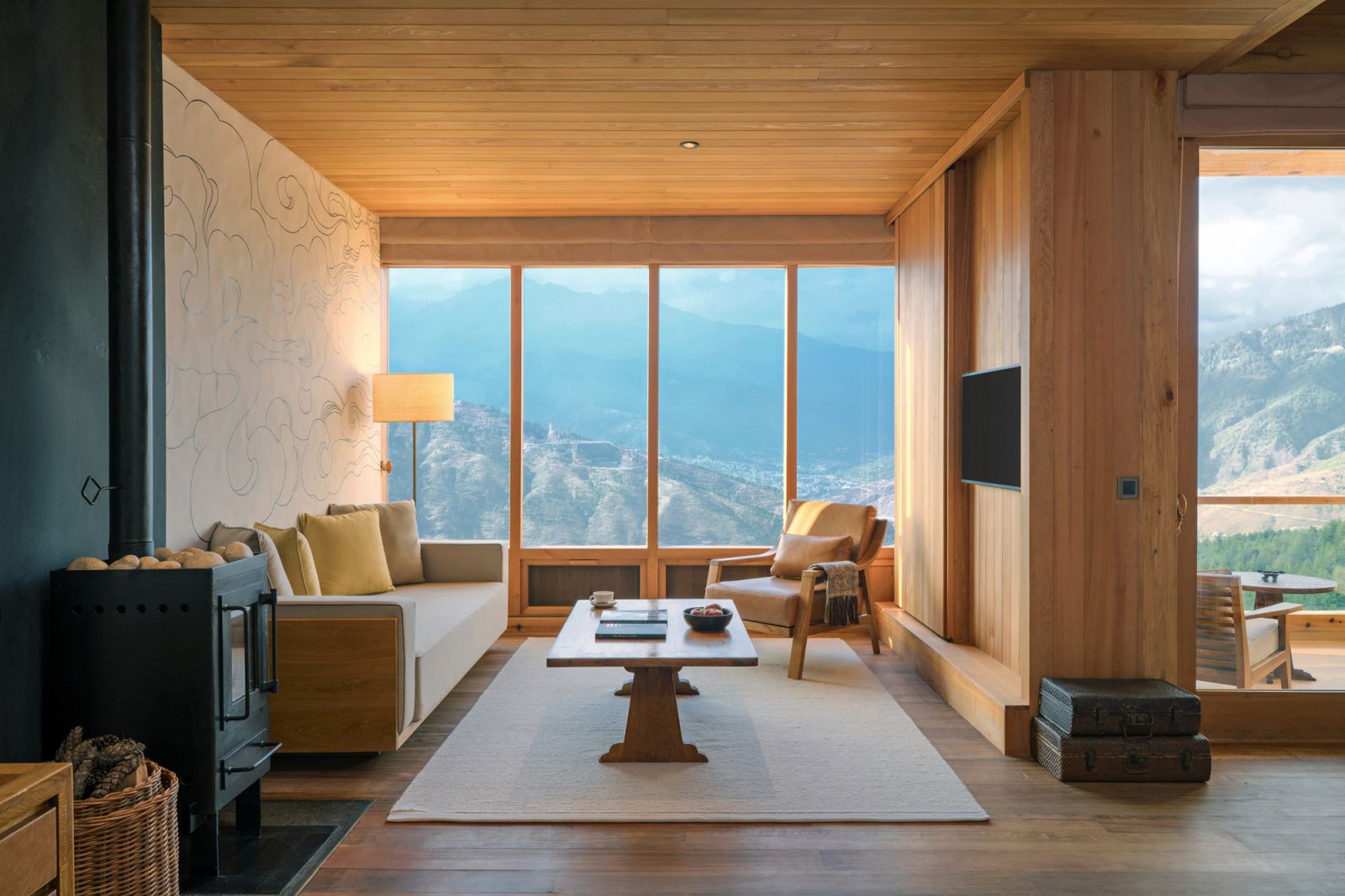 Lodge suite living room at Six Senses Thimphu