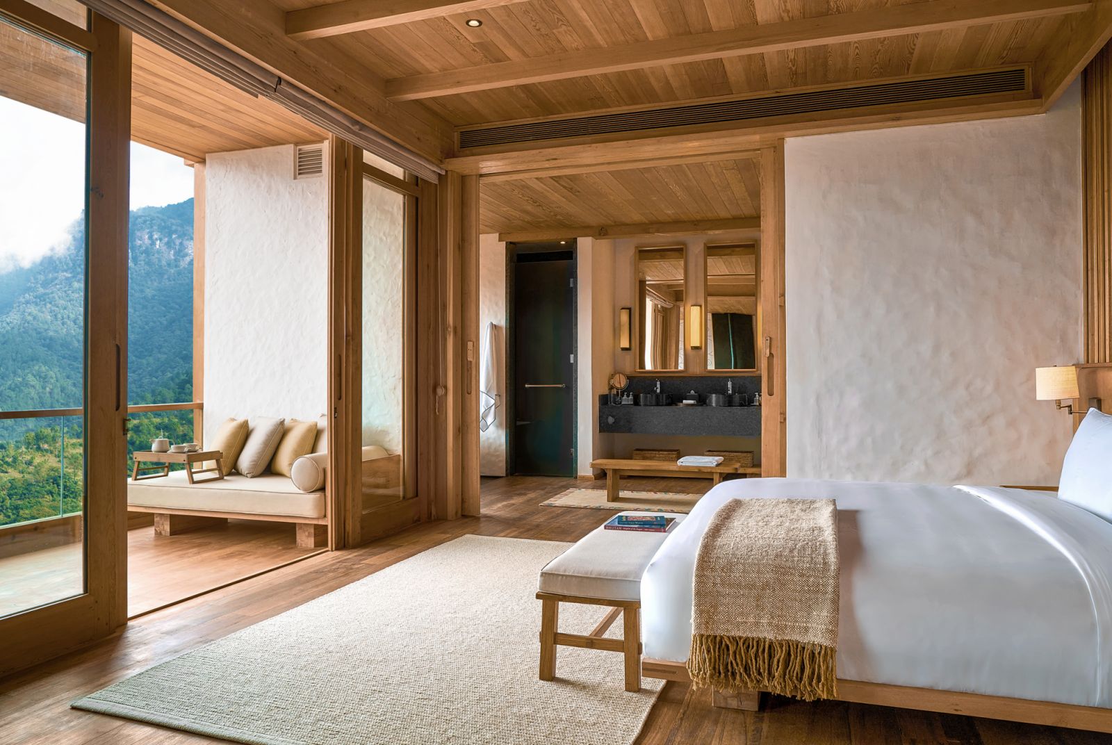 Lodge suite bedroom at Six Senses Thimphu